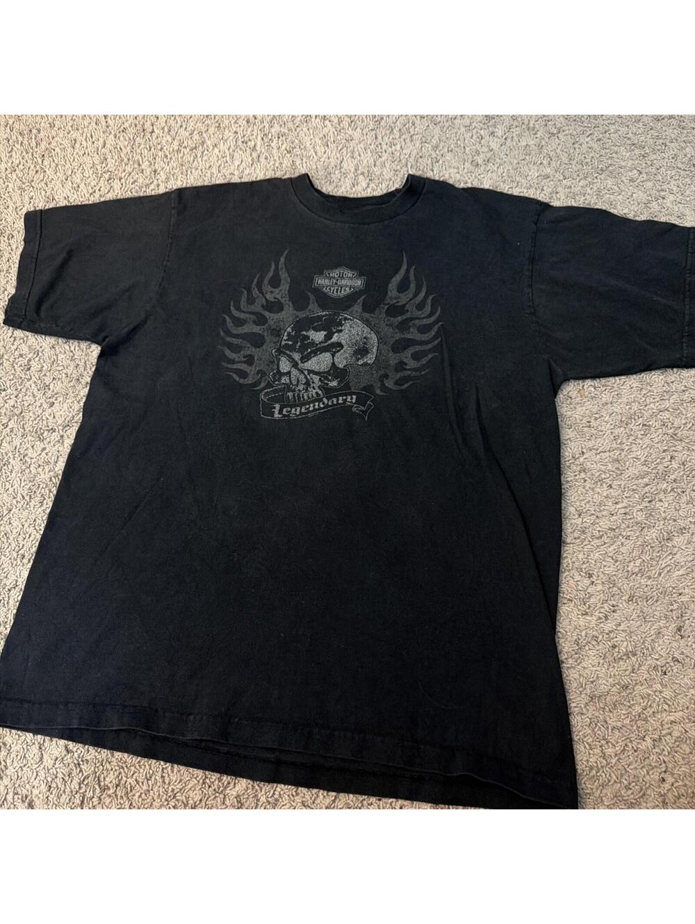 Harley Davidson Jamestown ND Stutsman Skull Black Vintage USA Biker T-Shirt XL